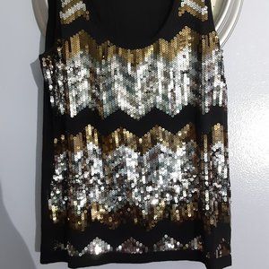 Black with Sequin Silver & Bronze Tank Top